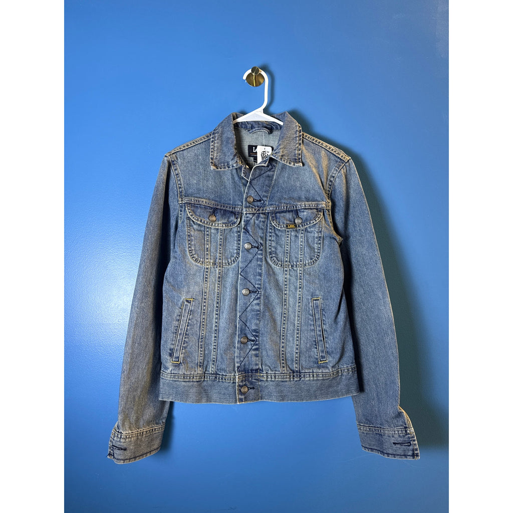 Lee Button Up Blue Denim Jacket Chest Pockets Men's Size Small