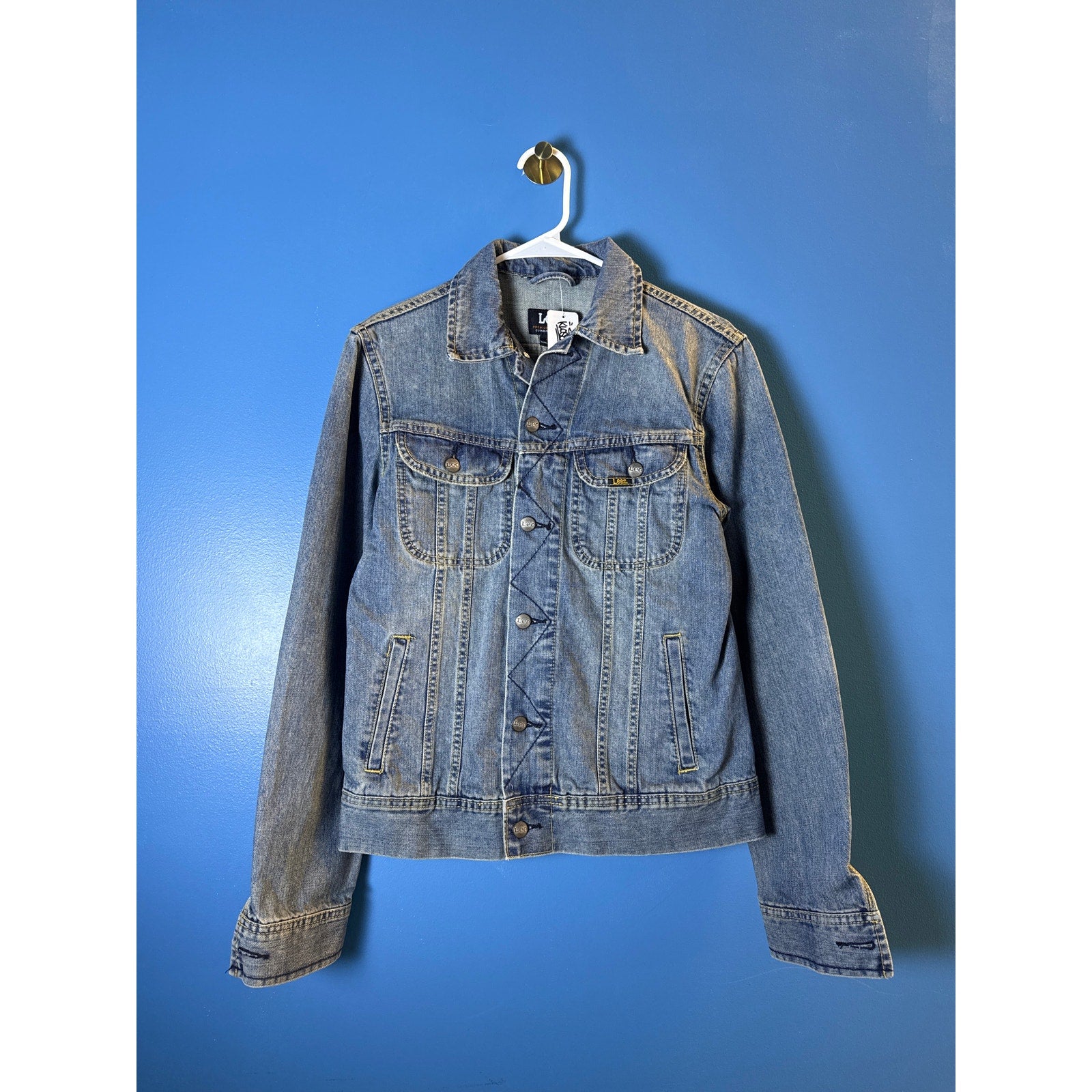 Lee Button Up Blue Denim Jacket Chest Pockets Men's Size Small