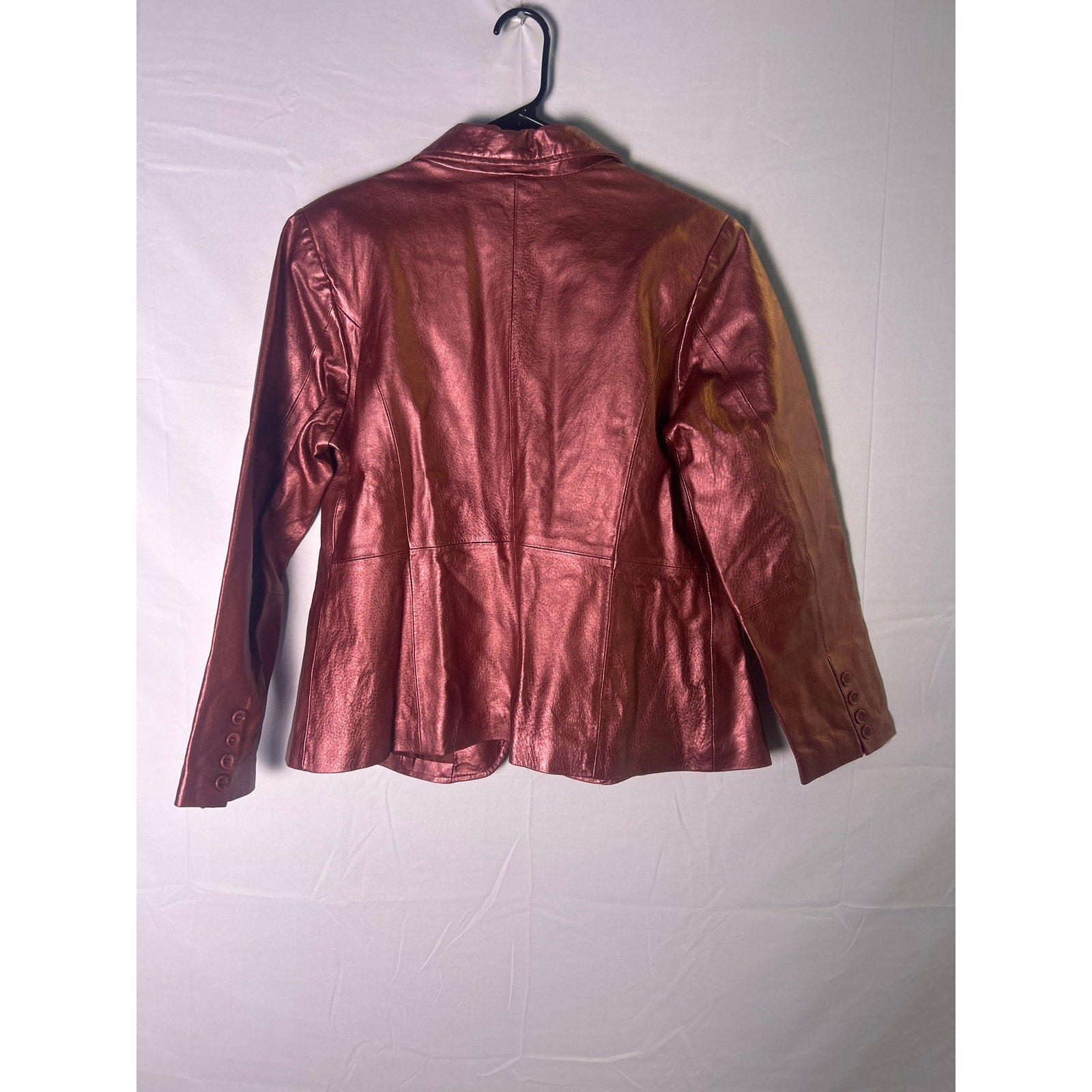 Raspberry Red Metallic Leather Two Buttons Blazer Jacket Women's Size Large