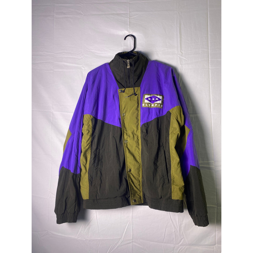 Vintage USA Olympics Olive Blue Black Full Zip Windbreaker Jacket Men's Medium