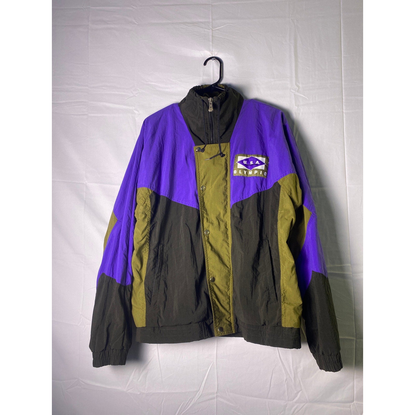 Vintage USA Olympics Olive Blue Black Full Zip Windbreaker Jacket Men's Medium