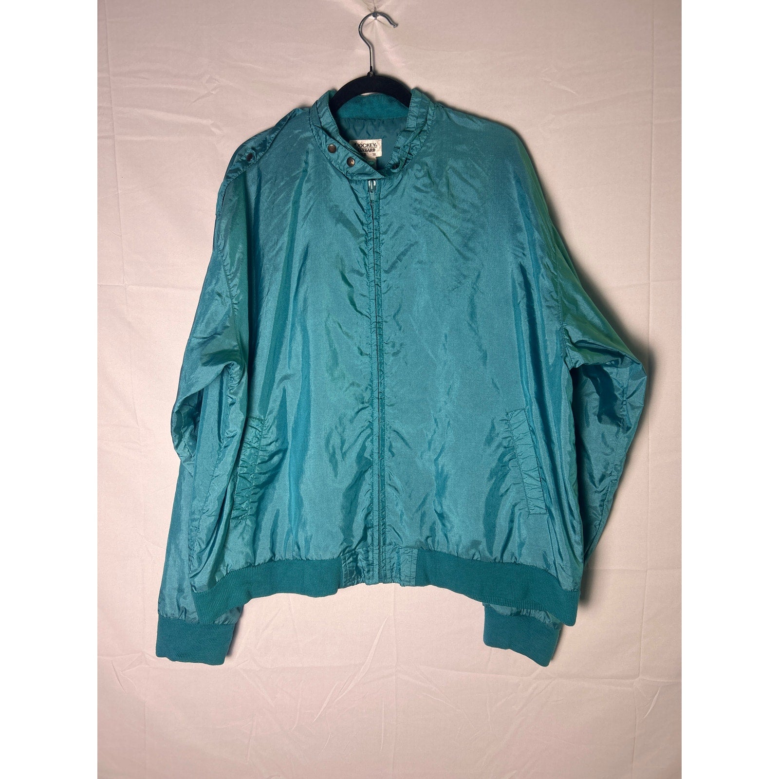 Vintage Jockey Full Zip Teal Windbreaker Jacket Neckline Snap Men's Size XXL