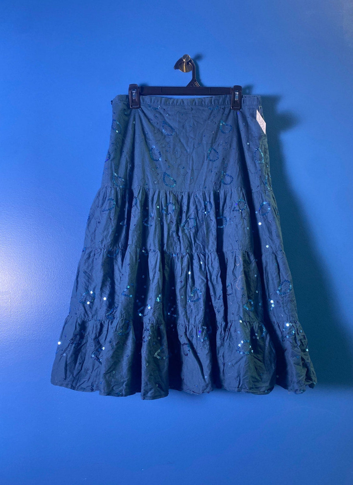 Y2k Misschievous Teal Sequin Fairy Tiered A-line Midi Skirt Women's Junior 13