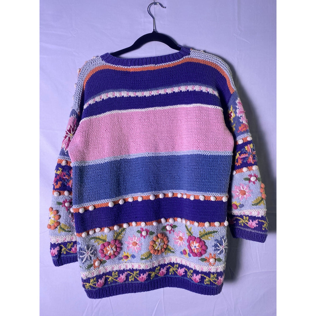 Vintage Jennifer Reed Hand-Knit Chunky Patterned Sweater Pullover Crew Medium