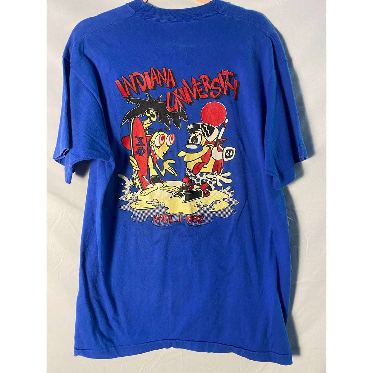 Vintage 90s Fruit of the Loom Chi Phi Ren+Stimpy 1992 Blue Graphic Blue Shirt XL