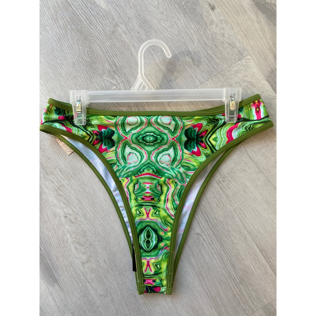 PRETTYLITTLETHING Green Marble Bikini Bottoms Women's Size 12 NWT