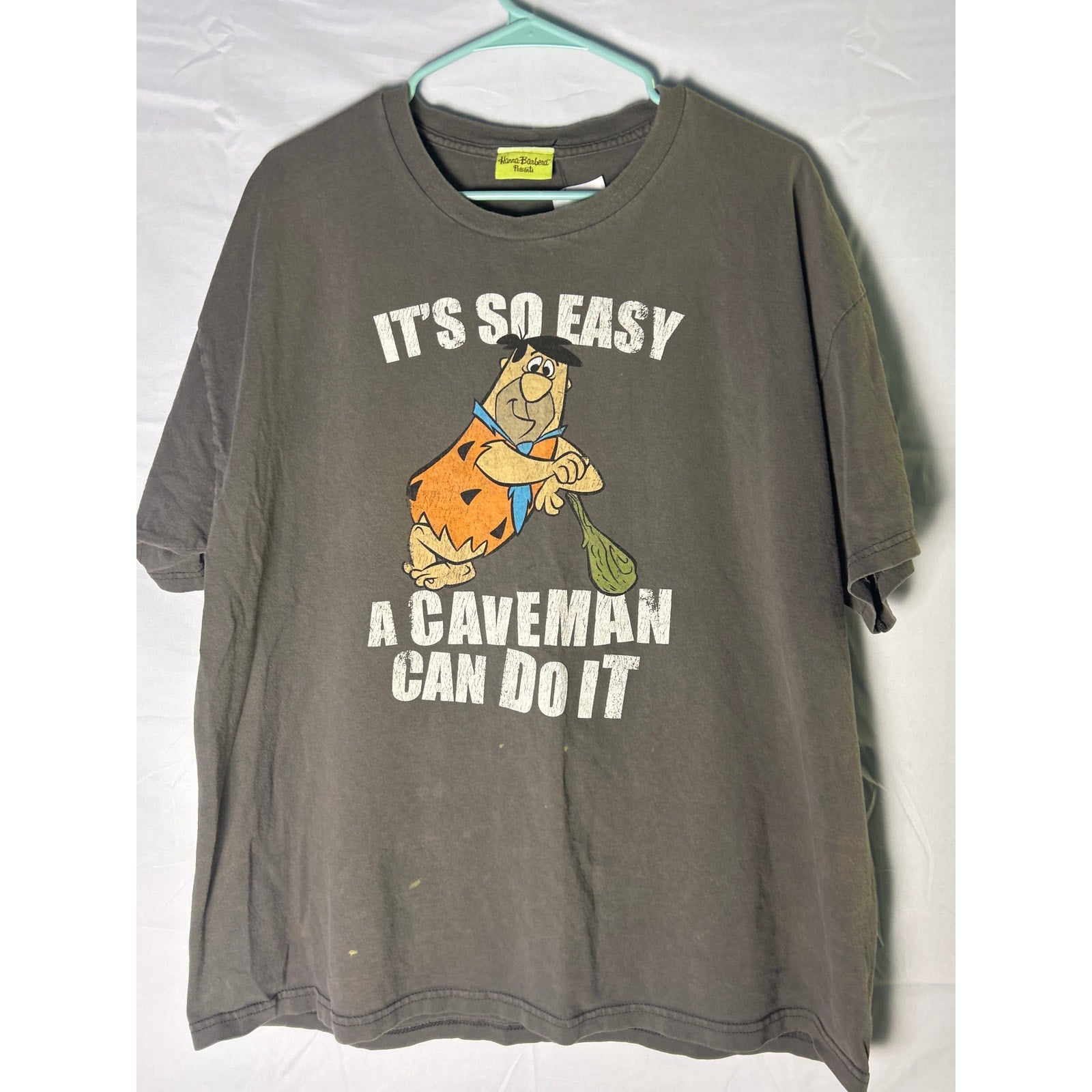 Fred Flintstones It's so Easy a Caveman can do it Print Brown Shirt Womens 2XL