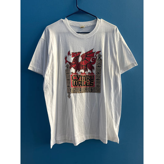 CYMRU WALES Red Dragon Print White T-Shirt XL Women's Size XXL