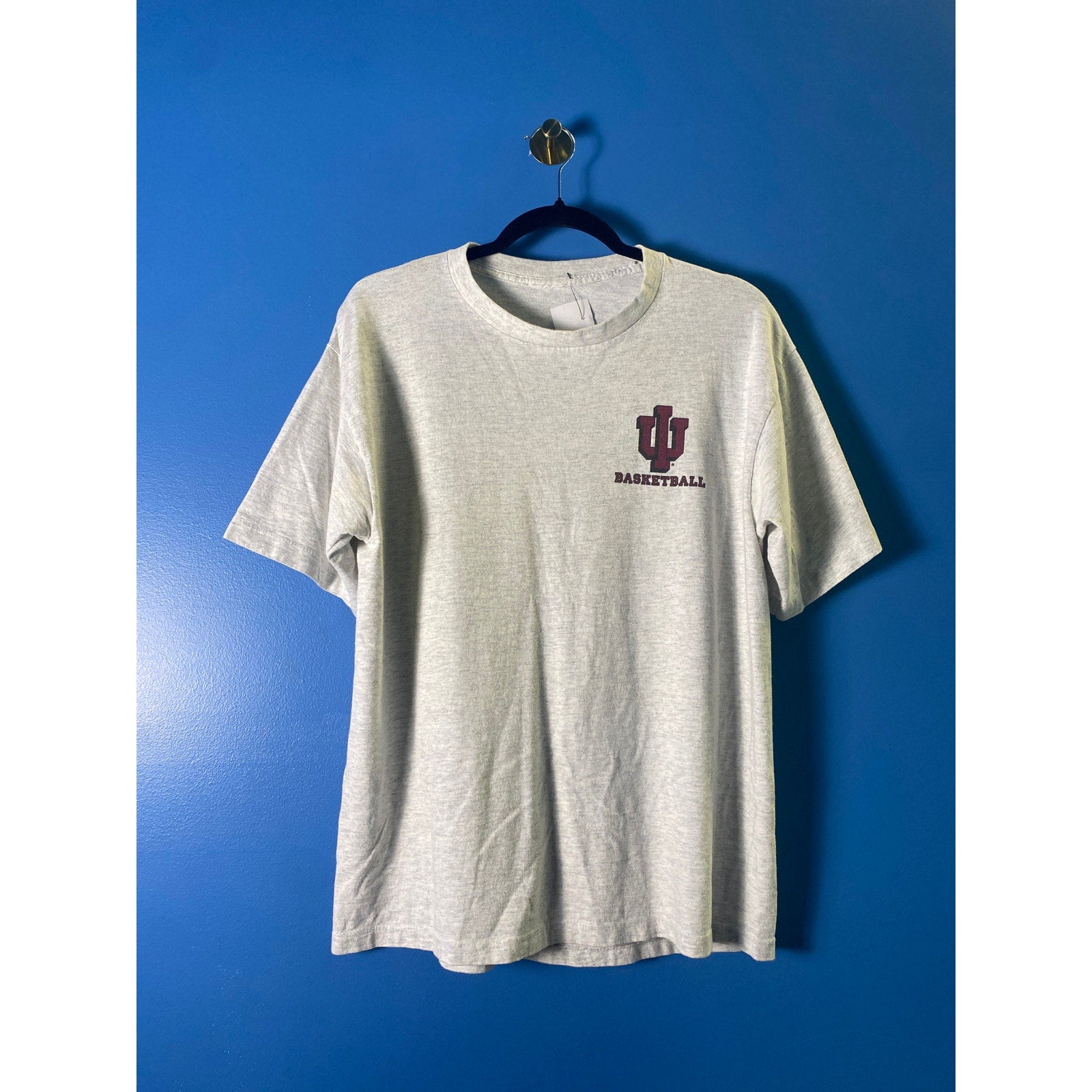 Vintage Indiana University IU Hoosiers Basketball Court Gray Shirt Men's Large