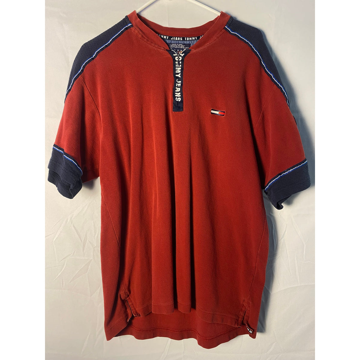 Vintage 90s Tommy Hilfiger Quarter Zip Red Blue Shirt Men's Size Large Crewneck