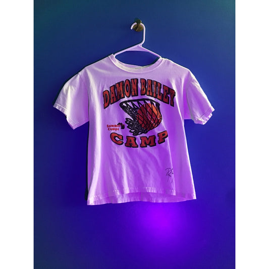 Gildan Damon Bailey Basketball Camp Print SIGNED White Shirt Youth Size Large