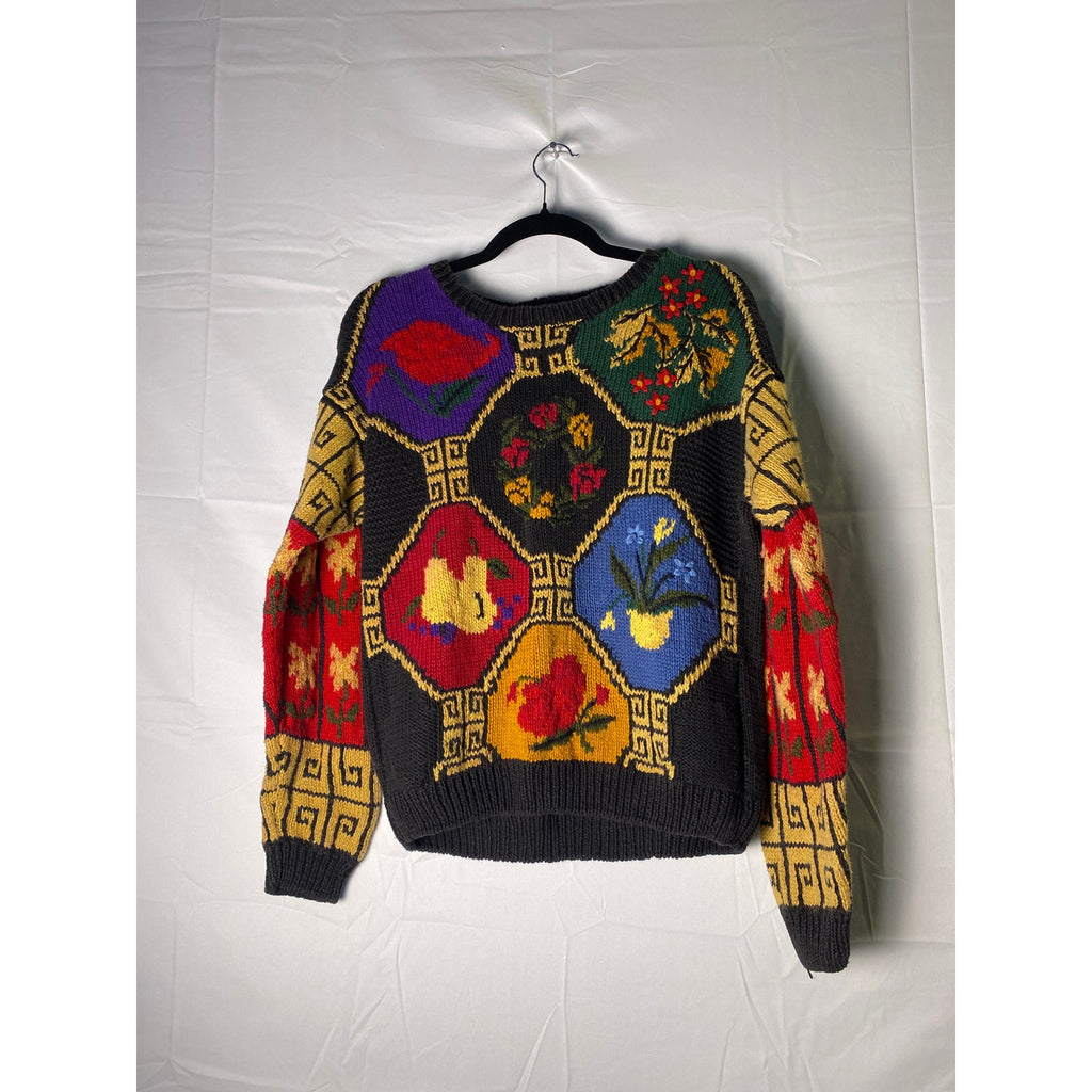 Bryn Connelly 3D Floral Multicolor Crew Neck Knit Pullover Sweater Womens Medium