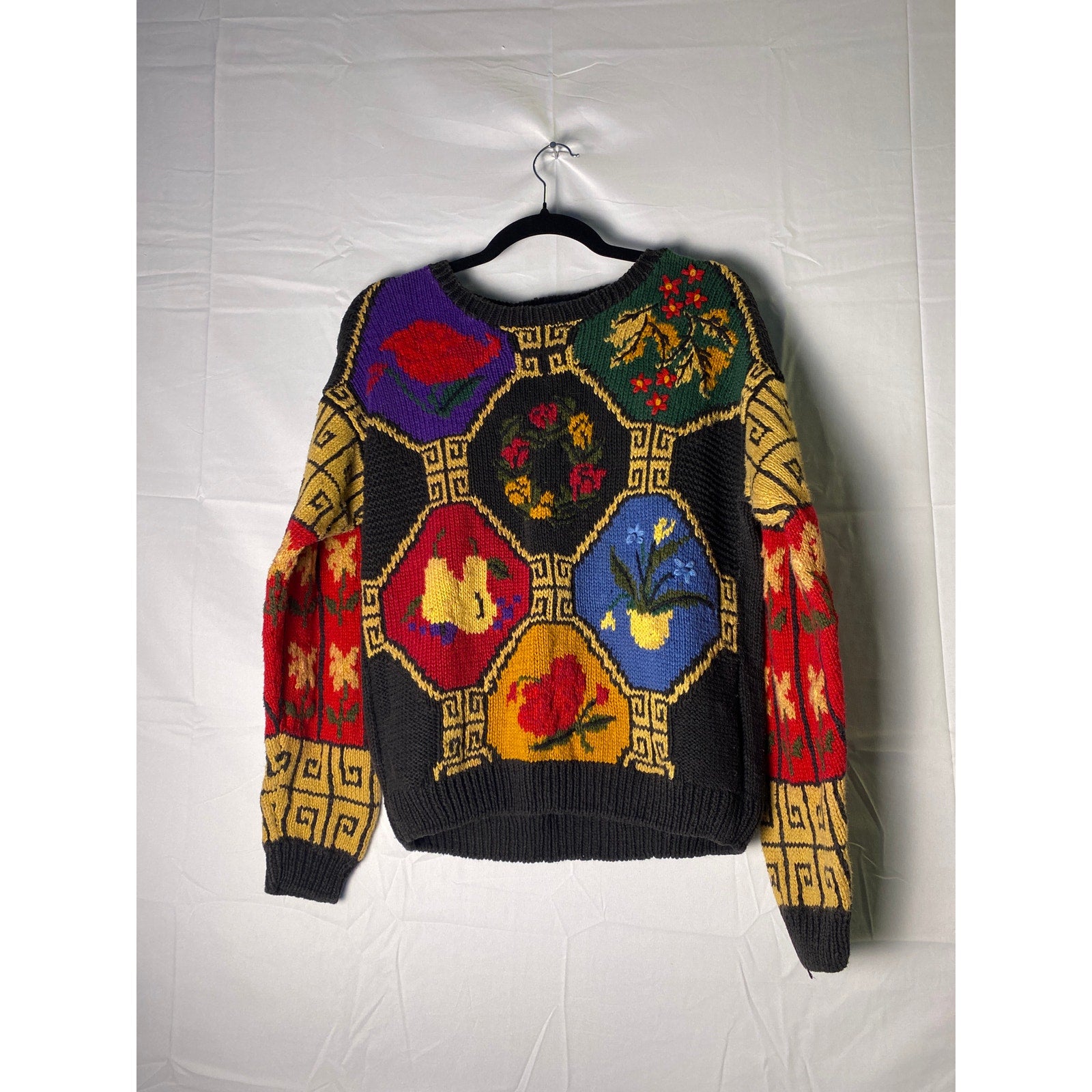 Bryn Connelly 3D Floral Multicolor Crew Neck Knit Pullover Sweater Womens Medium