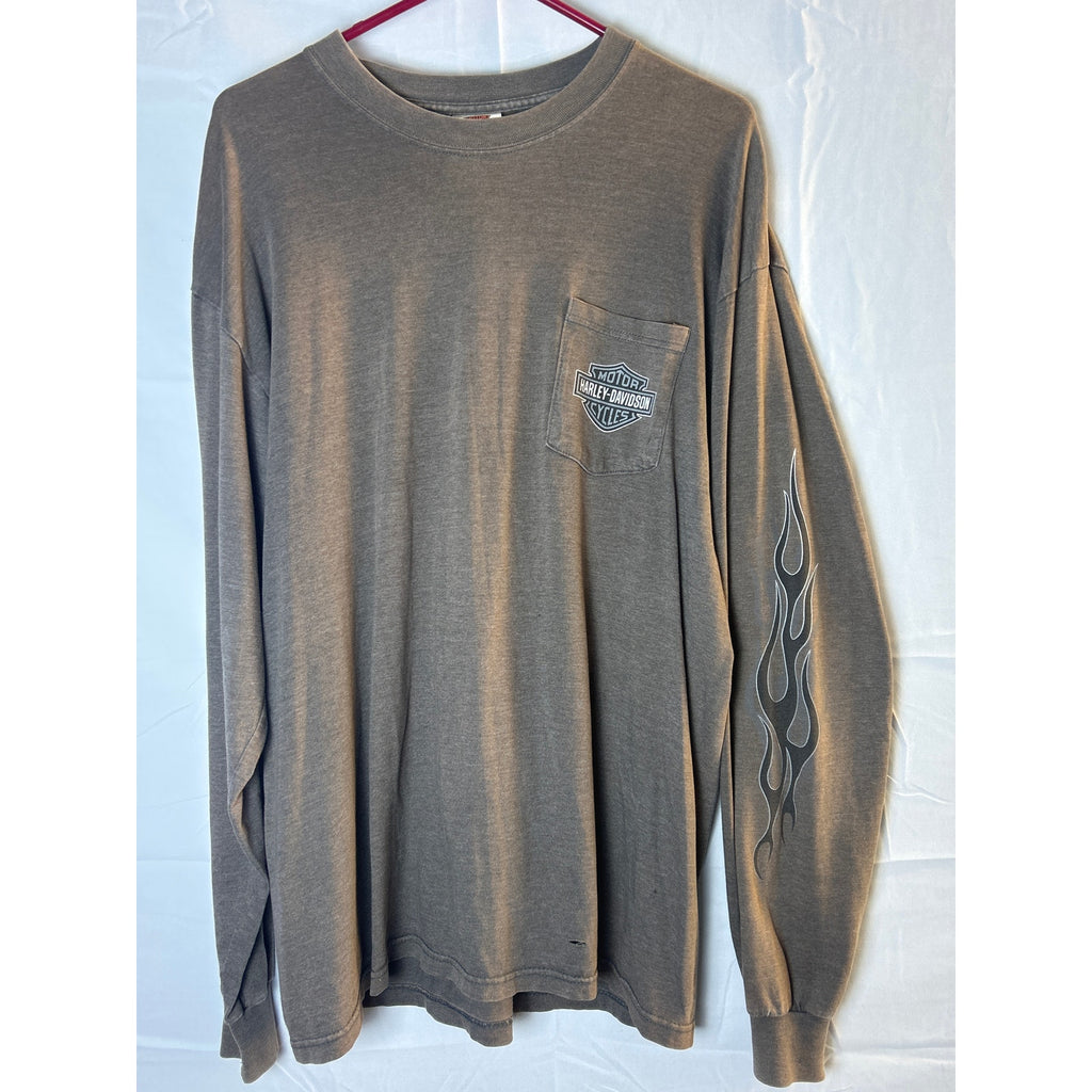 Harley Davidson Motorcycles Brighton, MI Print Pocket Tee Long Sleeve Shirt XL