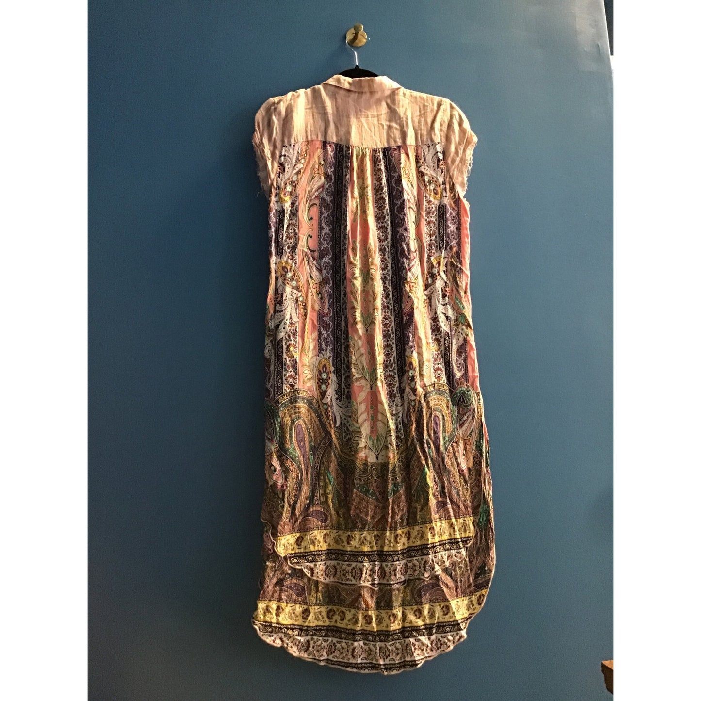 Aratta Silent Journey Pink Floral Button Long Shirt Short Sleeve Women's Medium