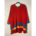 Vintage Fiorlini International Red Knit Poncho Sweater Multicolor Stripe Fringed Hem Size XL