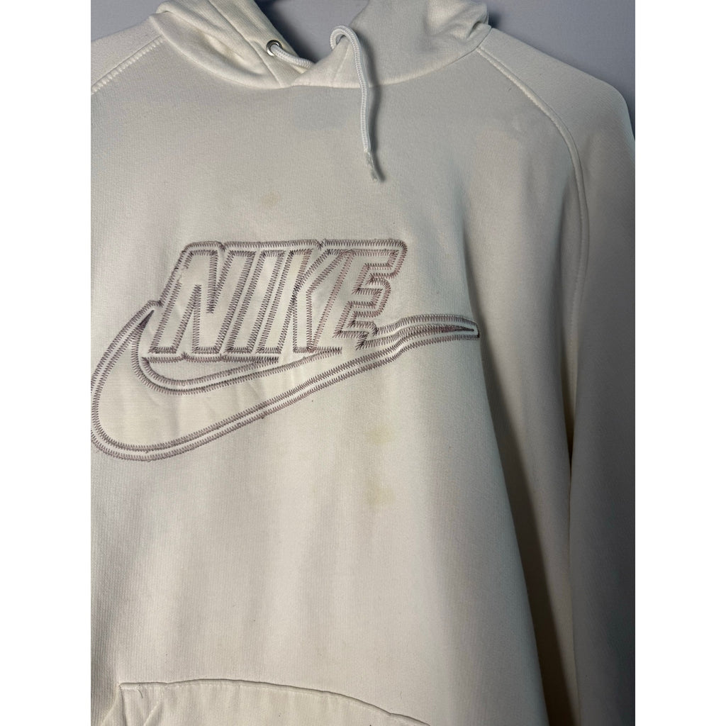 Y2K Nike Logo Stitched White Pullover Hoodie Men's Size XL Long Sleeve