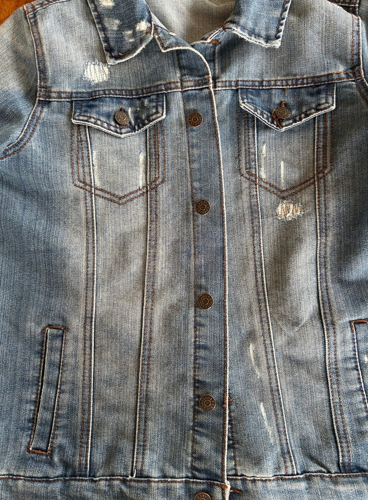 Epic Threads Button Up Distressed Blue Denim Jacket Women's Size Large
