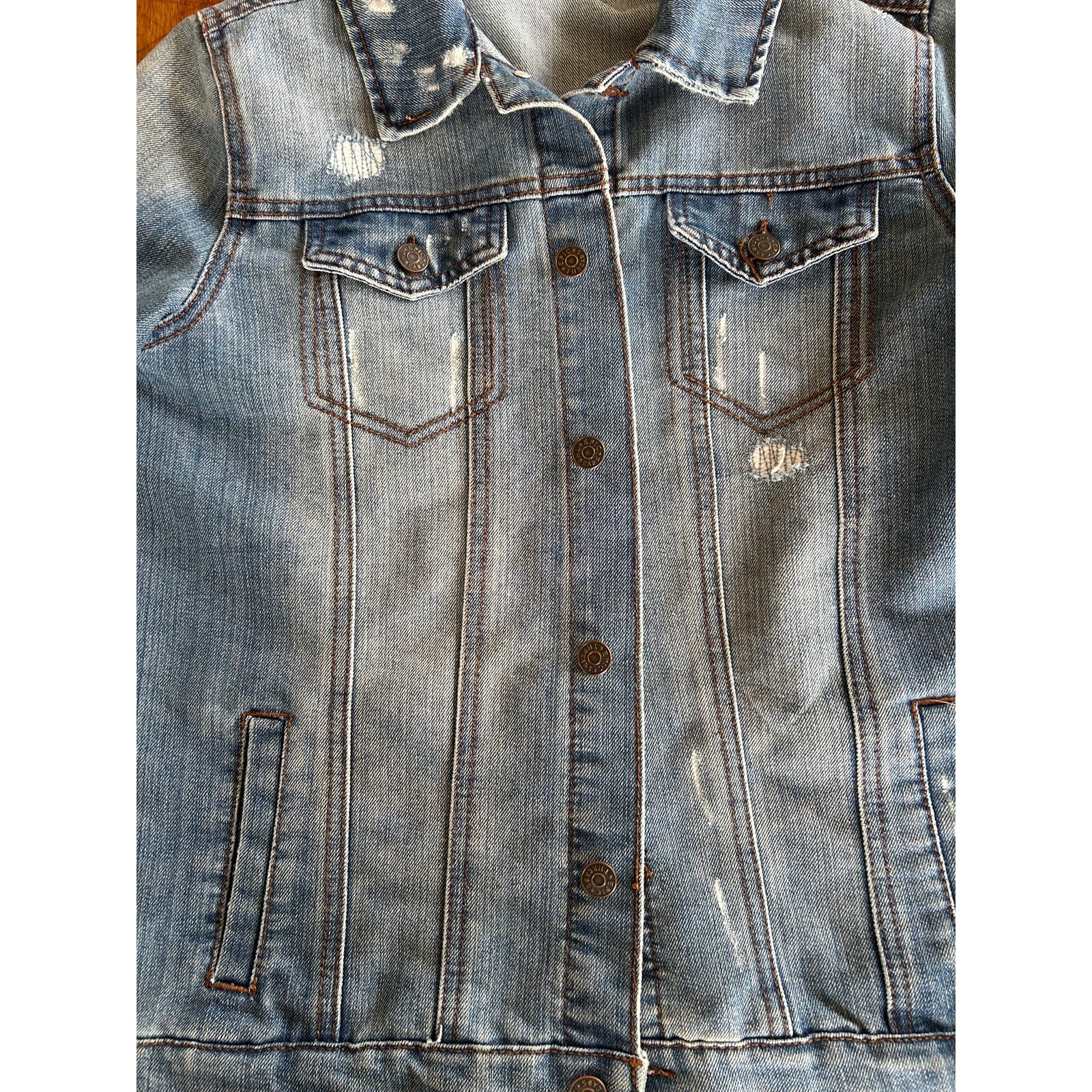 Epic Threads Button Up Distressed Blue Denim Jacket Women's Size Large