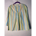 Vintage 70s Pastel Striped Cotton V-Neck Hippie Lightweight Top Womens Large