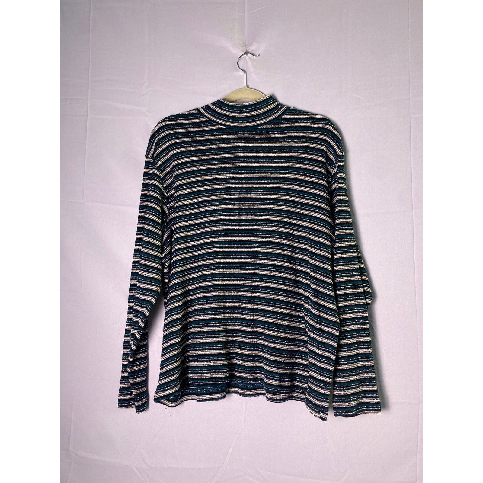 Jacque and KoKo Green White Striped Turtleneck Long Sleeve Shirt Women's 2X-3X