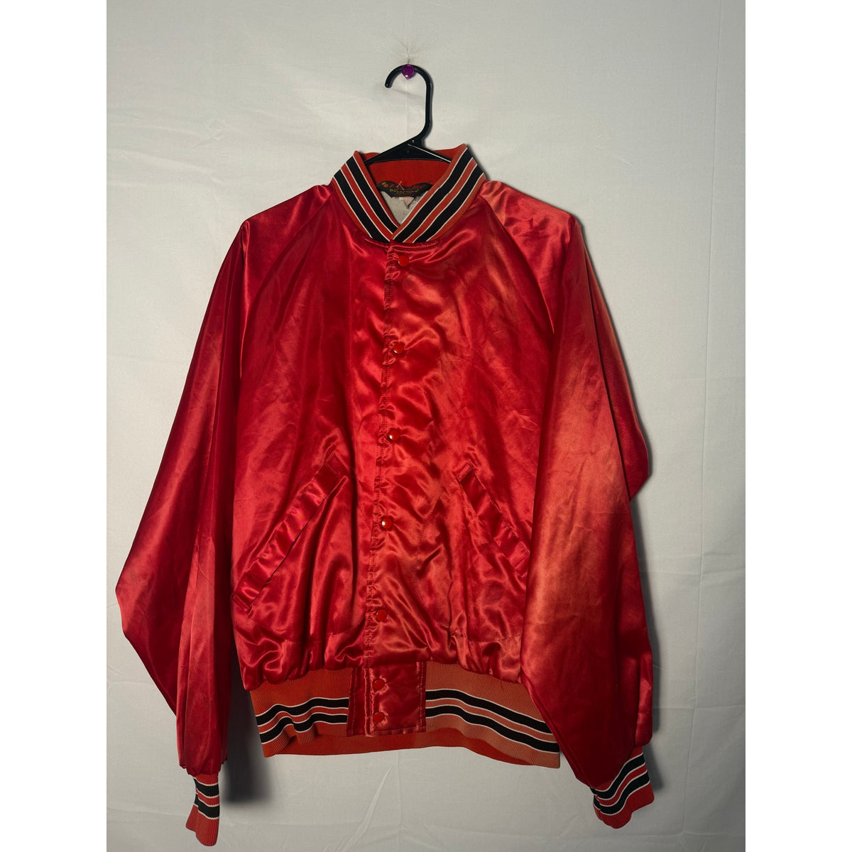 RCA Pla-Jac Records Slick Red Black Button Snap Bomber Jacket Men's Large