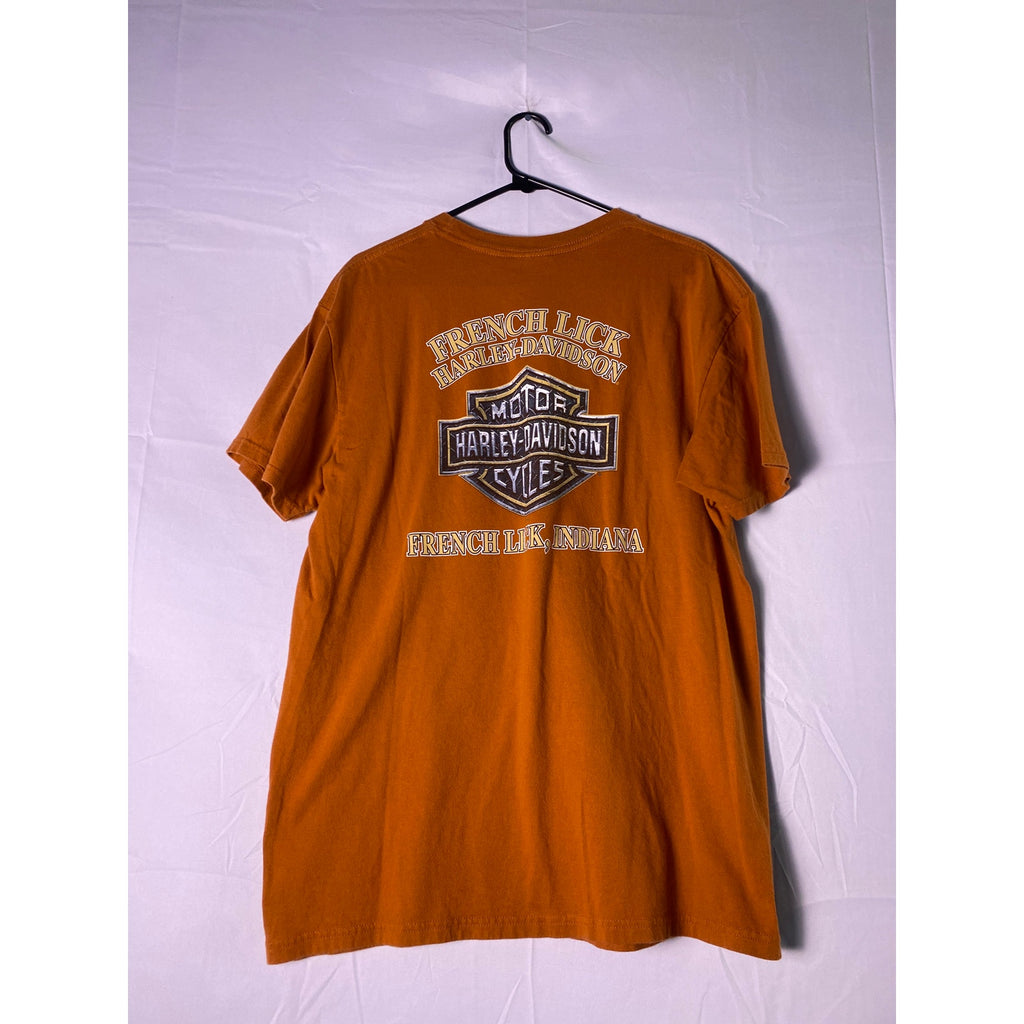 Vintage Harley Davidson Fly the Fury French Lick, INDIANA Orange T-shirt Large