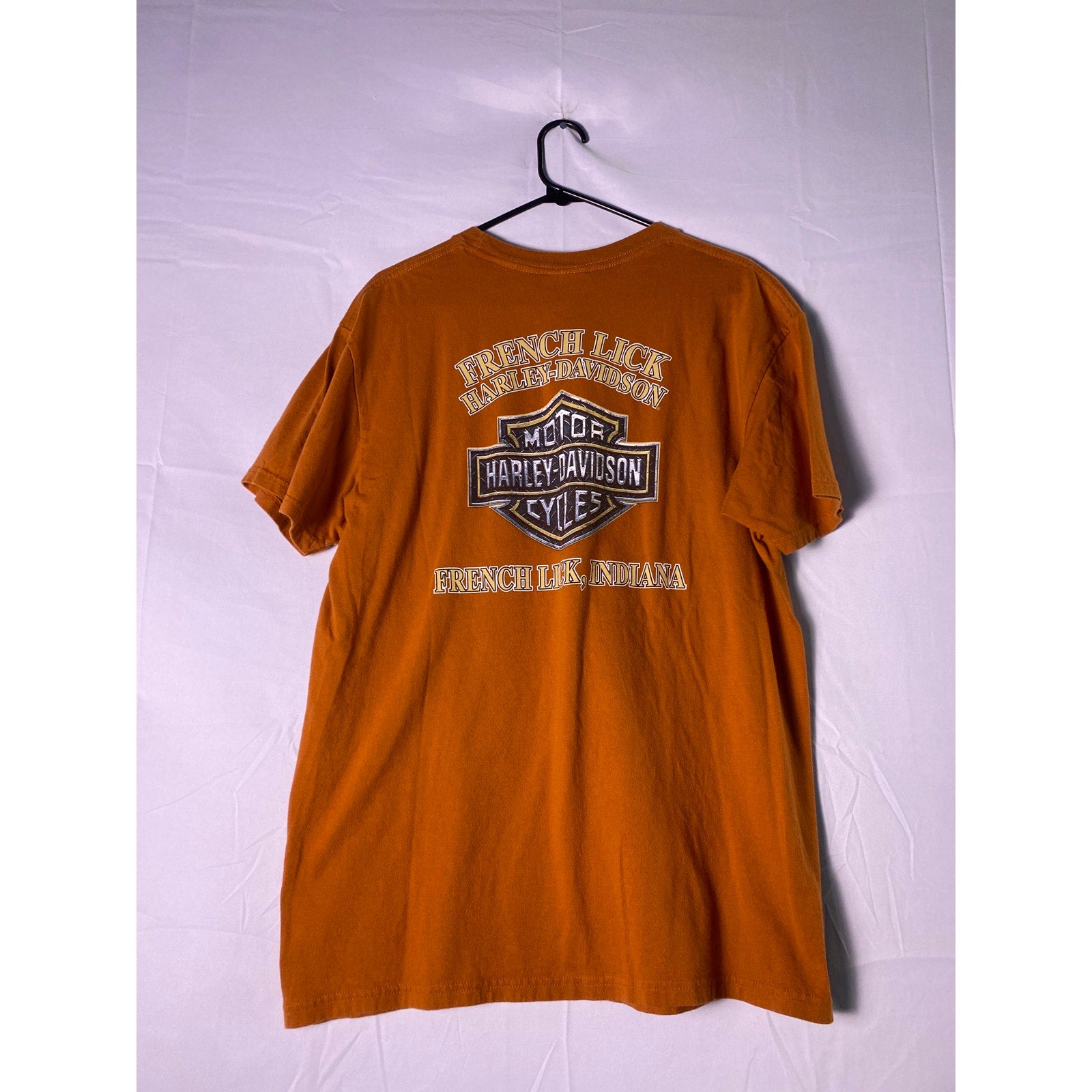 Vintage Harley Davidson Fly the Fury French Lick, INDIANA Orange T-shirt Large