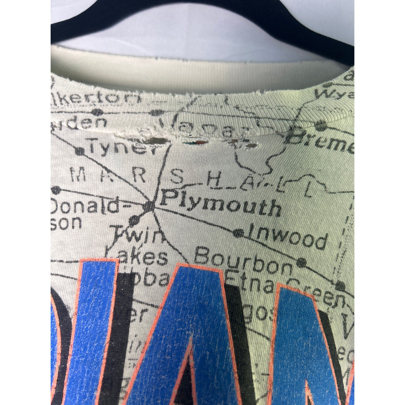 Vintage Indiana Map Short Sleeve  Faded All Over Print T-Shirt Cotton Mens Large