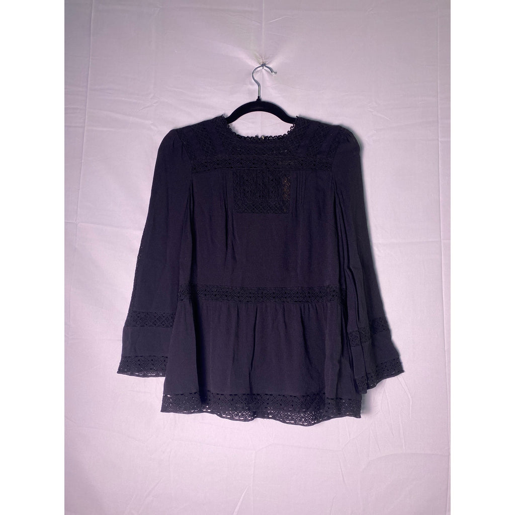 Point Sur Black Boho Lace Long Sleeve Top Women's Size 2