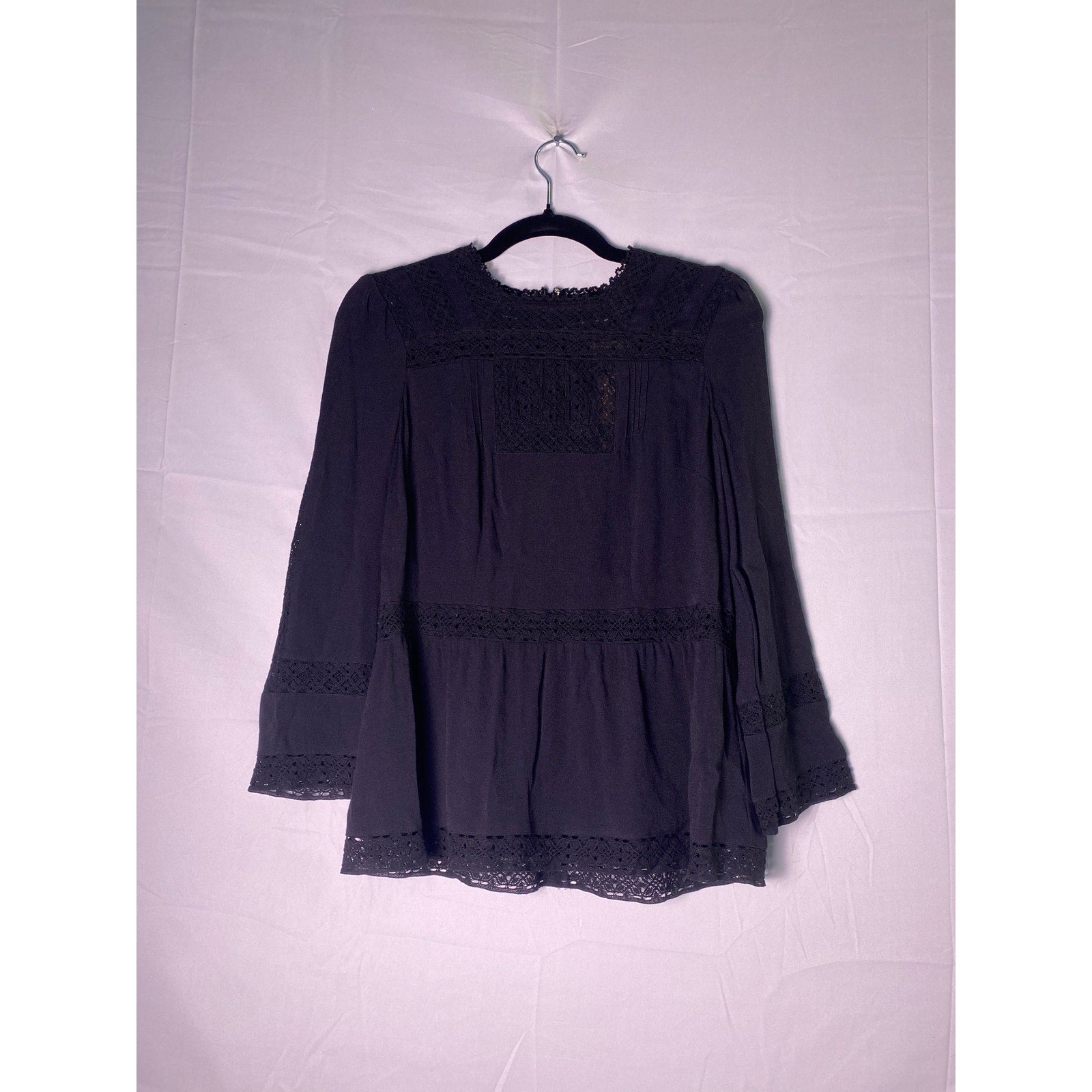 Point Sur Black Boho Lace Long Sleeve Top Women's Size 2