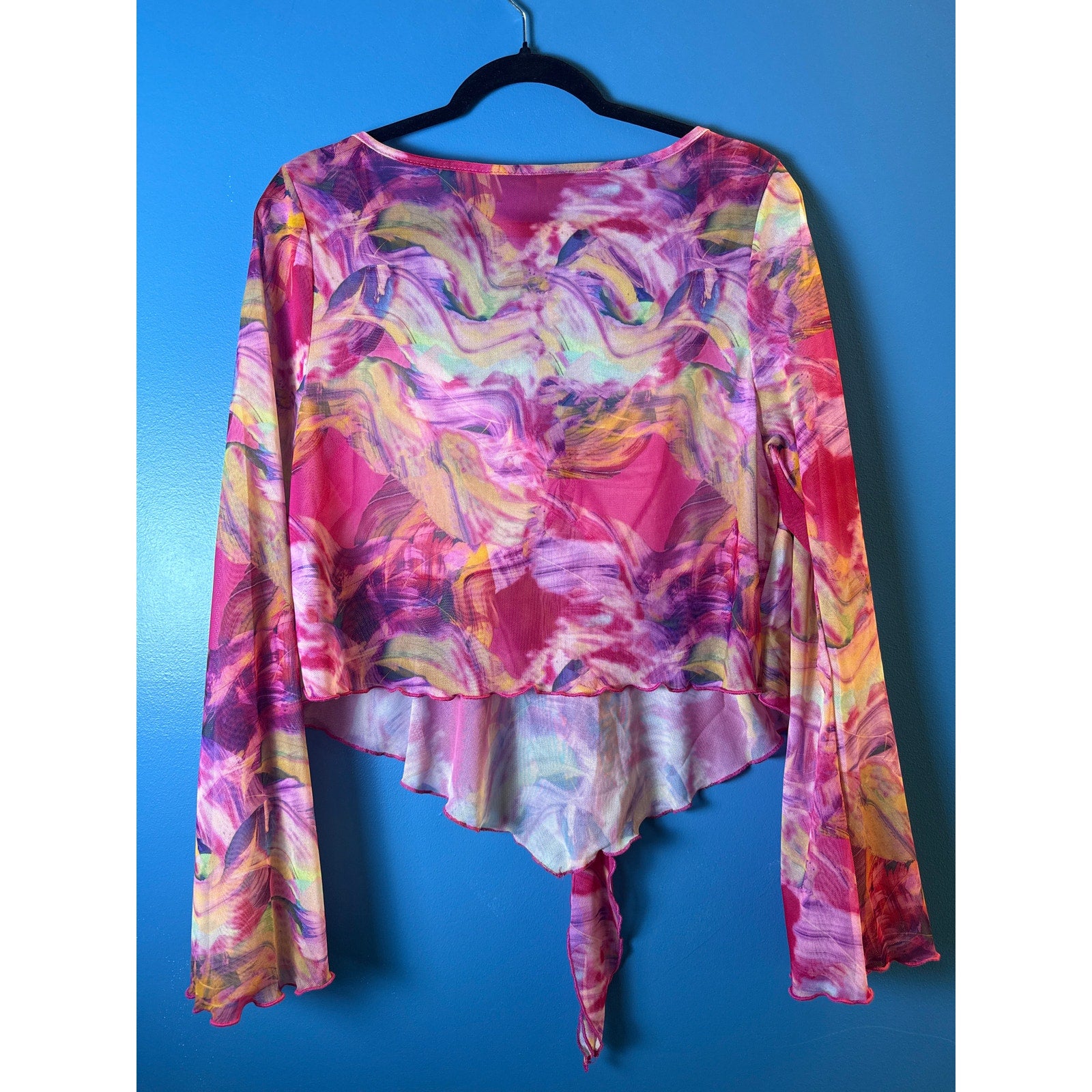 Shein Pink Multicolor Mesh Top Sweetheart Neckline Long Sleeve Women's Size 2X