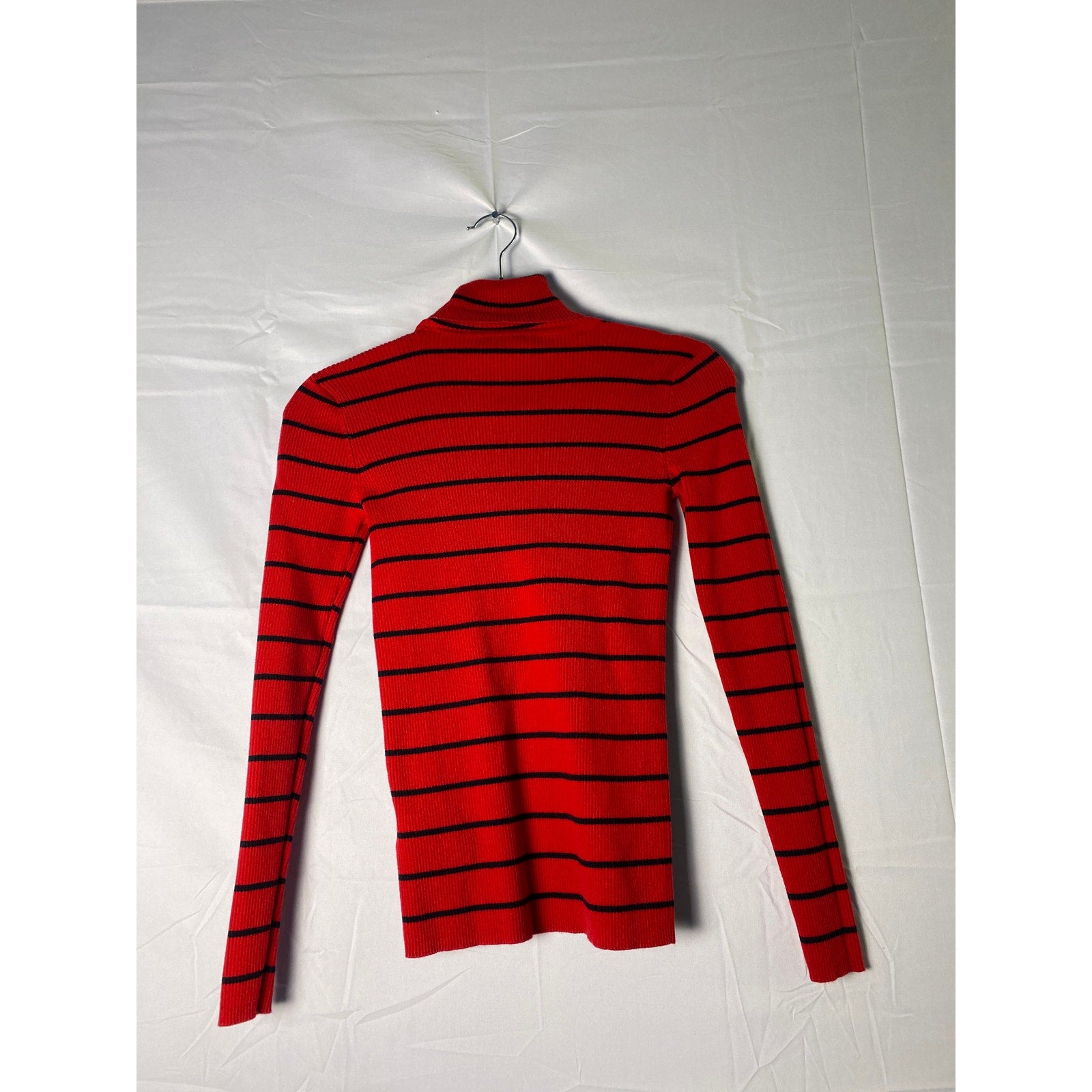 Vintage 90s Y2k Lauren Ralph Lauren Red Black Striped Rib Knit Turtleneck Shirt