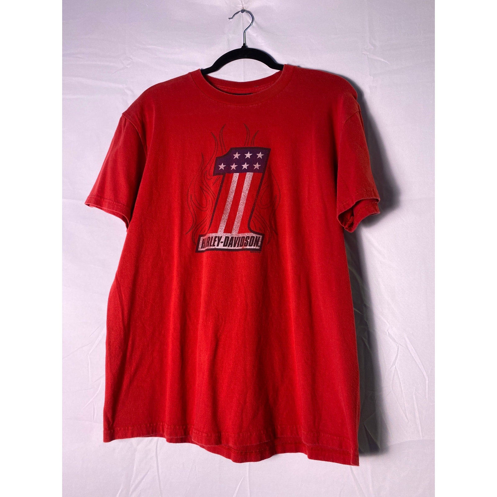 Harley Davidson #1 USA Flag INDYWEST Plainfield, Indiana Red Shirt Size Large