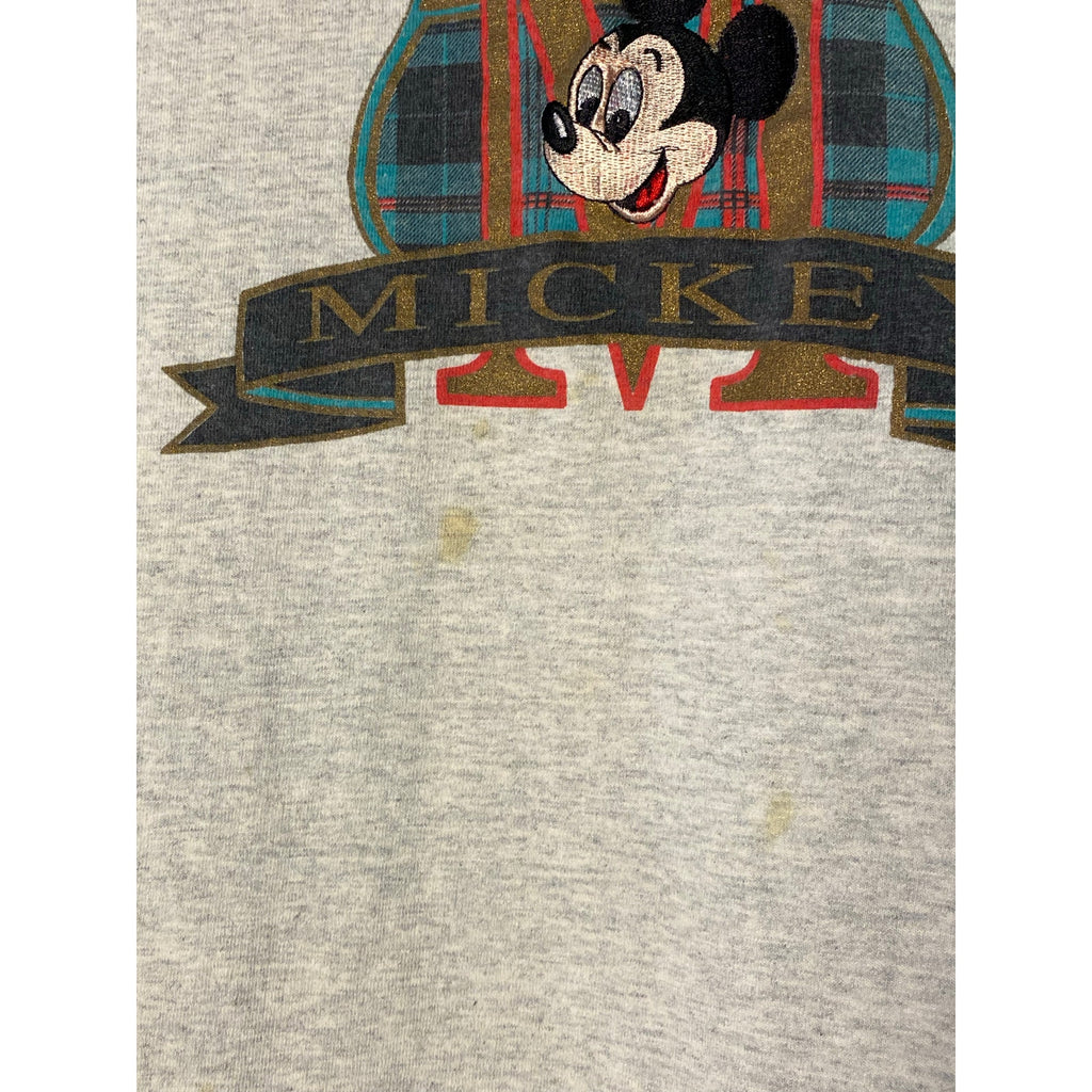 Vintage Disney Mickey Mouse Pullover Hoodie w/ Plaid Green Lining Men's Large