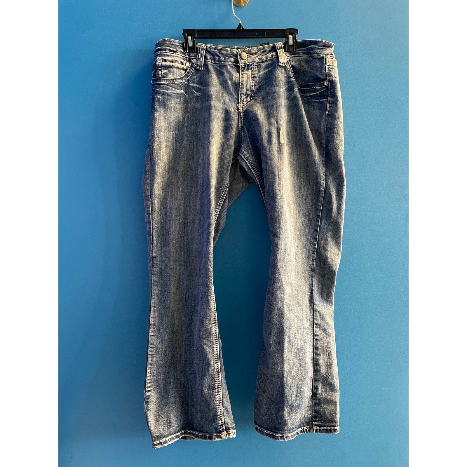 Love Nation Blue Denim Medium Wash Bootcut Jeans Embellished Pockets Size 16