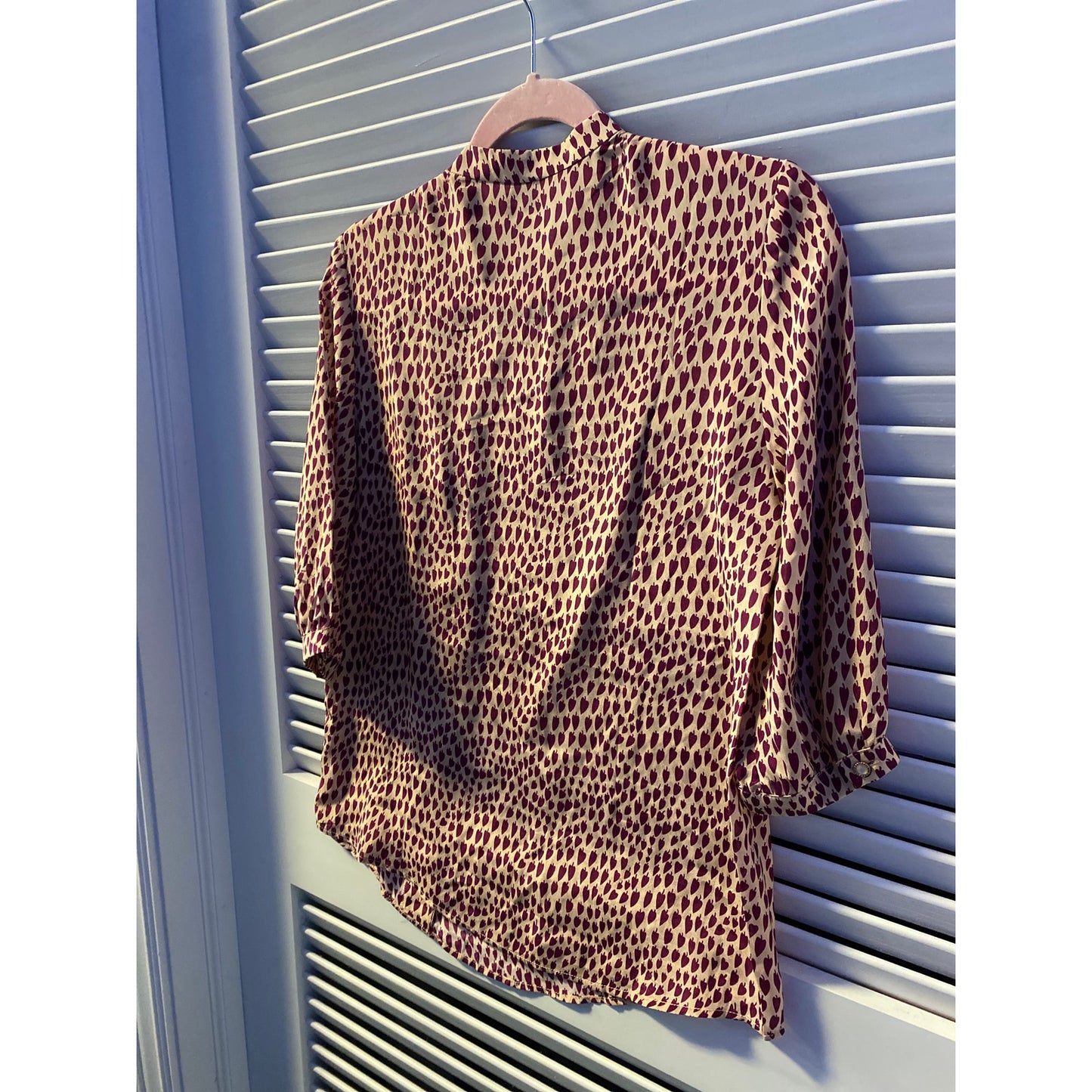 100% Silk Leaf Print Designer Sample Long Sleeve Blouse Women's Fits Medium