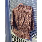 100% Silk Leaf Print Designer Sample Long Sleeve Blouse Women's Fits Medium