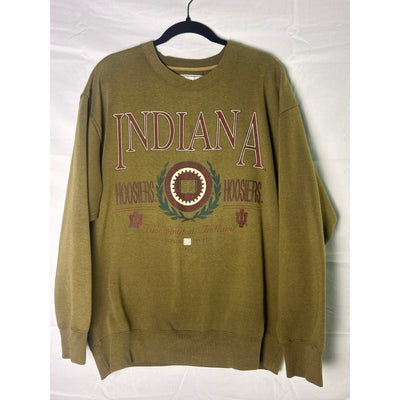 90s DANAGGERS Olive Green Crew Neck Indiana University Pullover Sweatshirt Large