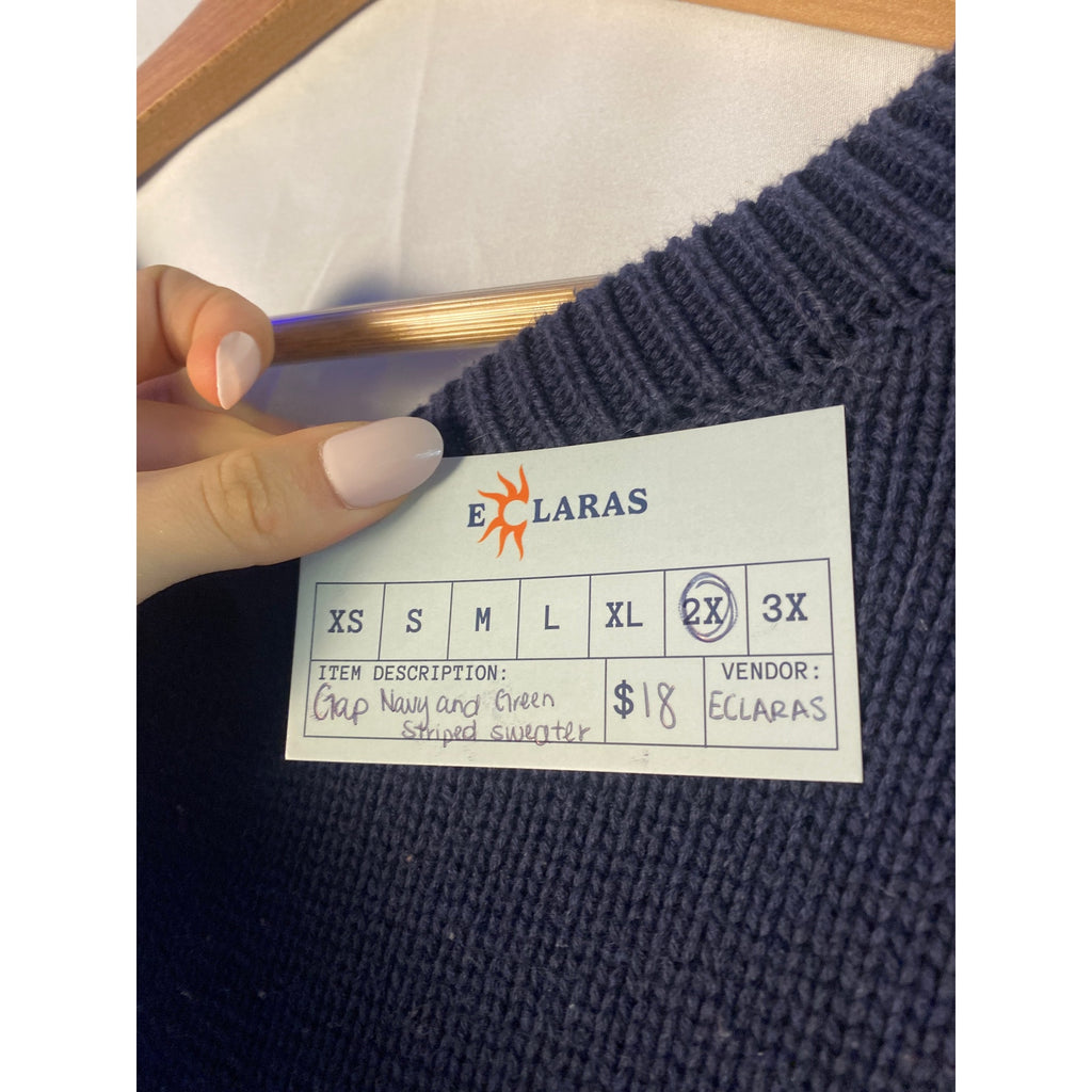XXL Navy and Green Striped Gap Sweater