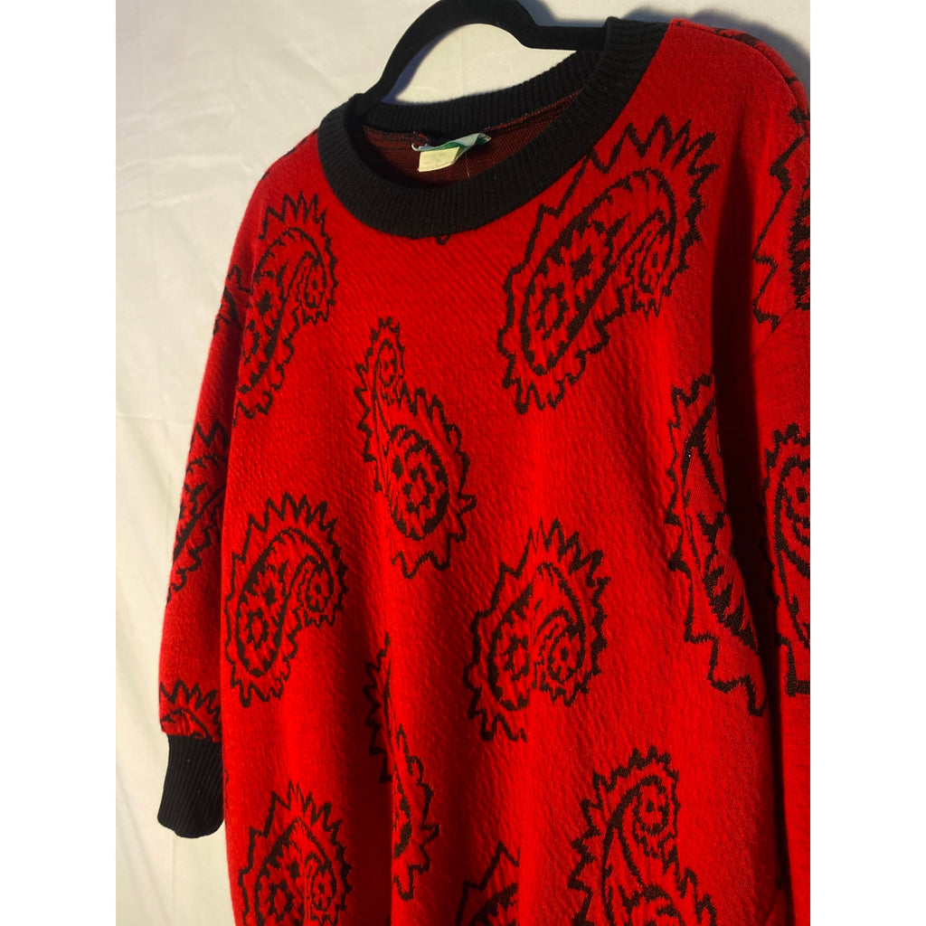 Vintage Sprouts Red Black Paisley Pattern Pullover Sweater Men's Size Small