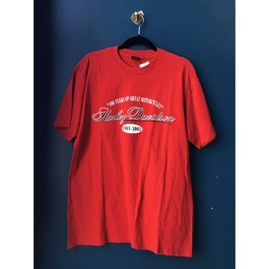 Harley Davidson 100 YEARS OF GREAT MOTORCYCLE 1903-2003 Print Shirt Men's Large