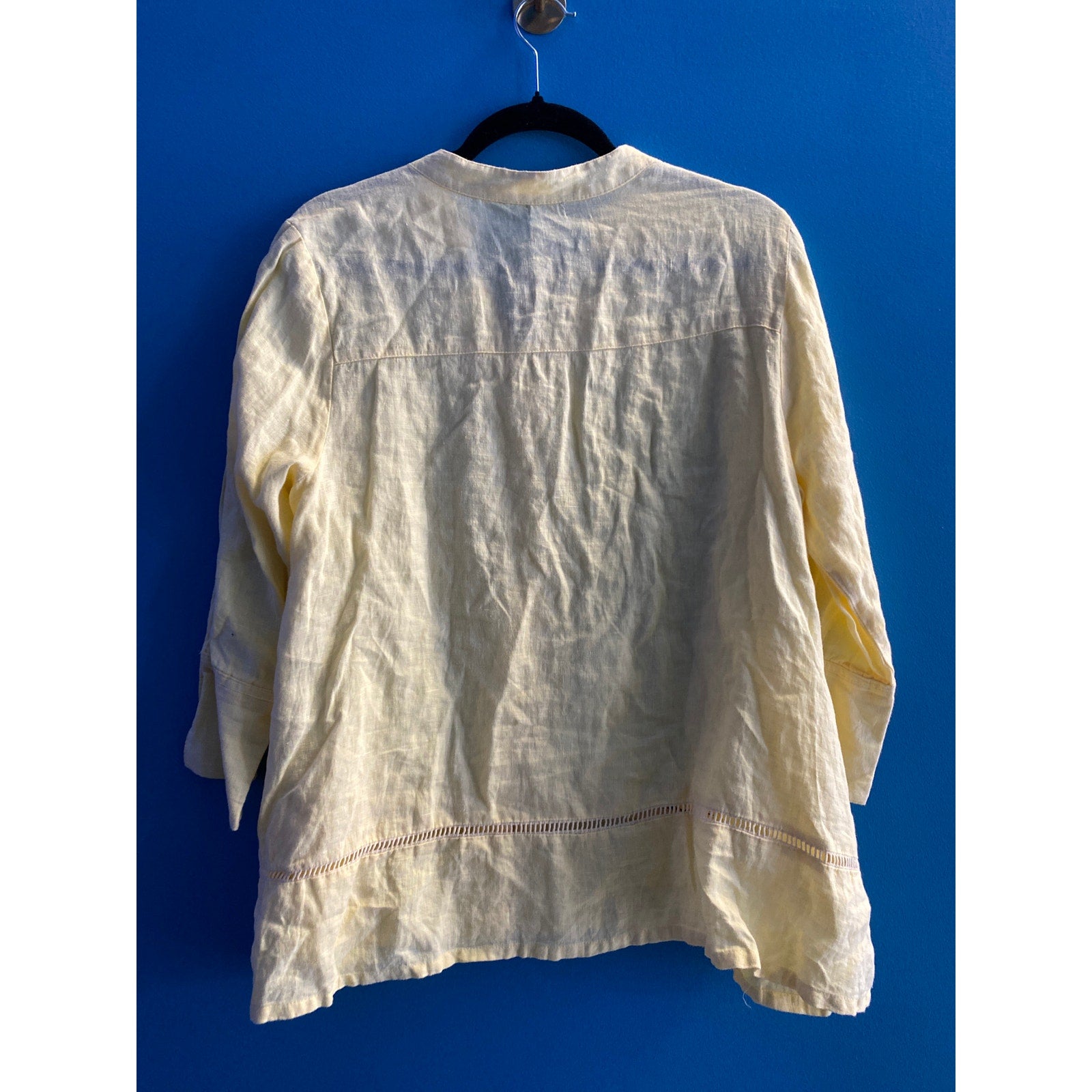 Symple Linen Blouse Button Down Long Sleeve Yellow Shirt V-neck Women's Small