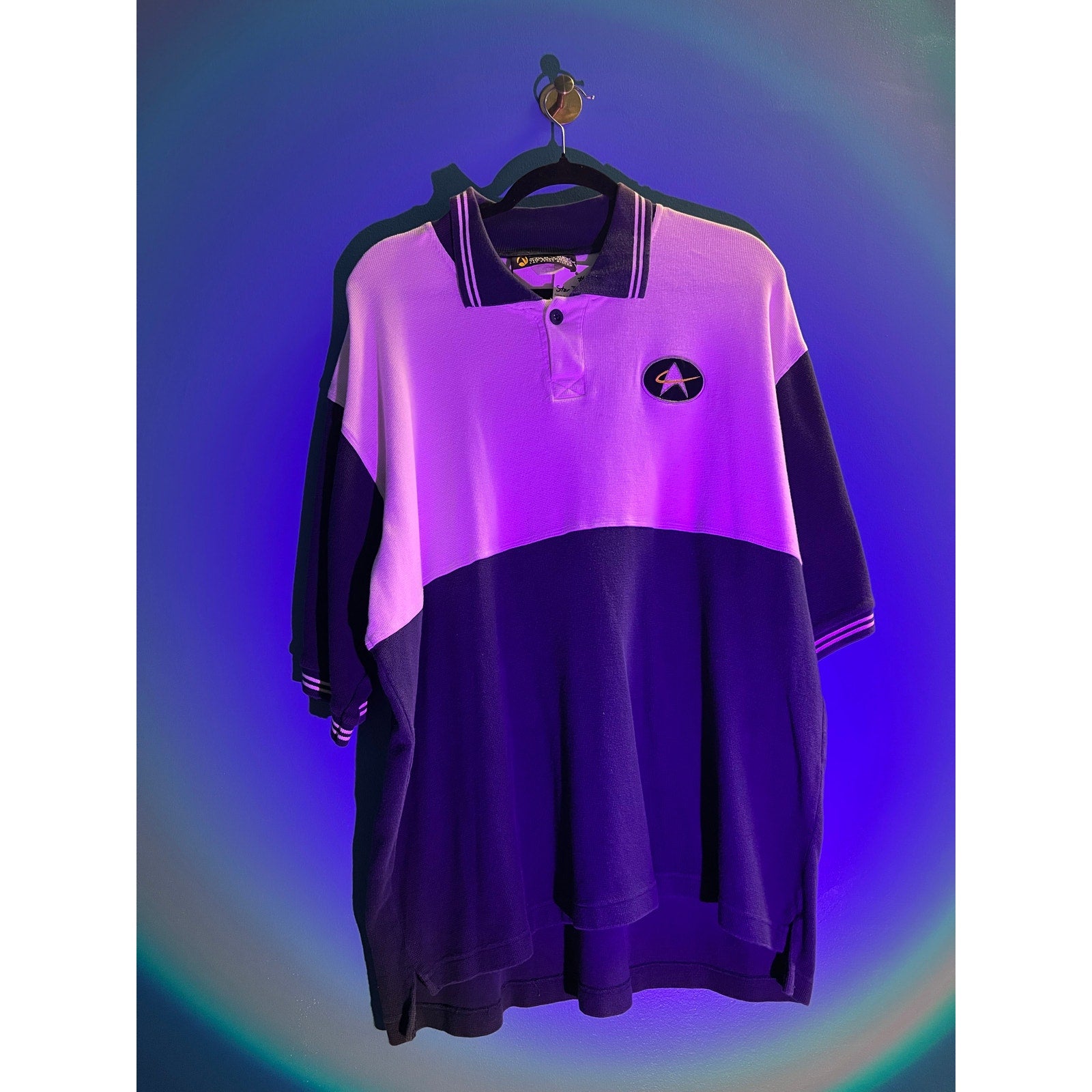 Star Trek Navy Blue White Short Sleeve Polo Shirt Men's Size XL
