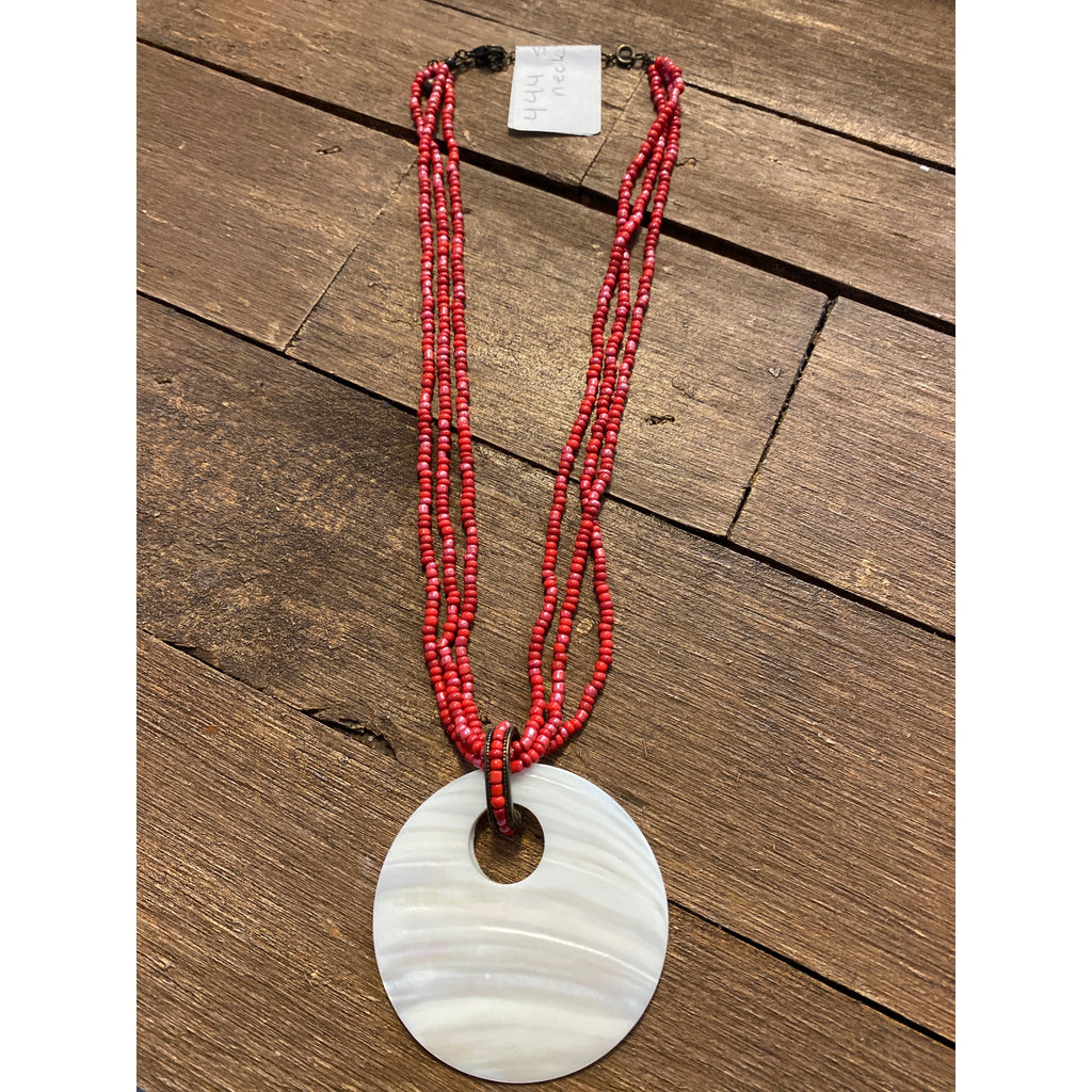 Red Coral Beaded Necklace with Shell Pendant