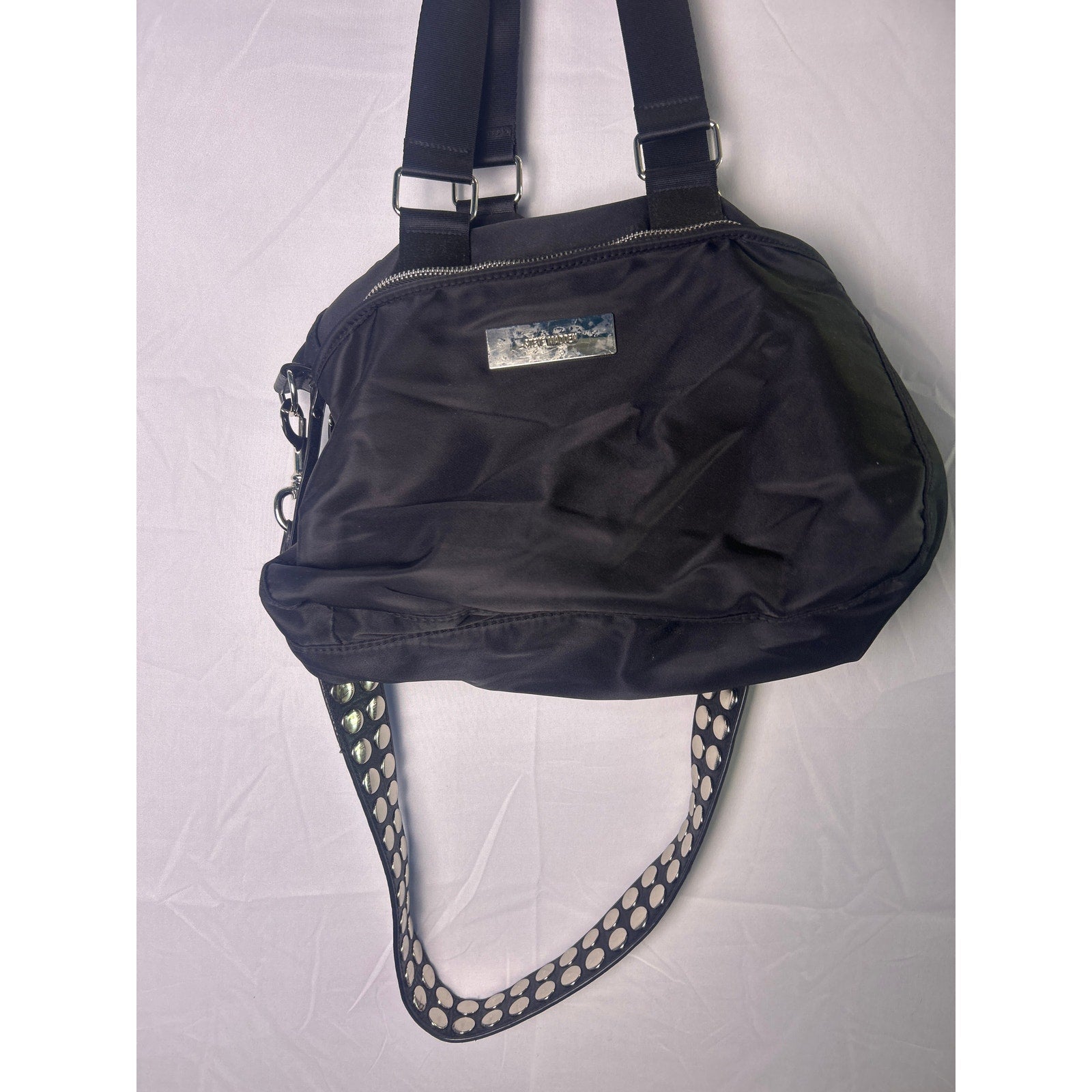 Steve Madden Black Studded Strap Shoulder Bag Multi Pockets