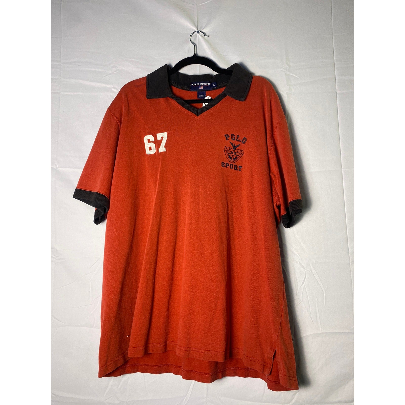 Polo Sport by Ralph Lauren #67 Logo Print Orange Black Polo Shirt Men's Size XL