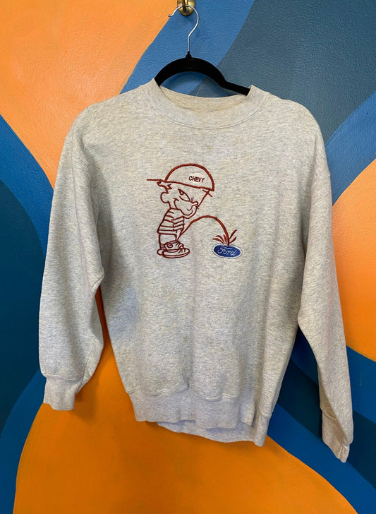 Funny Vintage Crew Neck Gray Heavyweight Chevy Sweatshirt Men's Size Medium