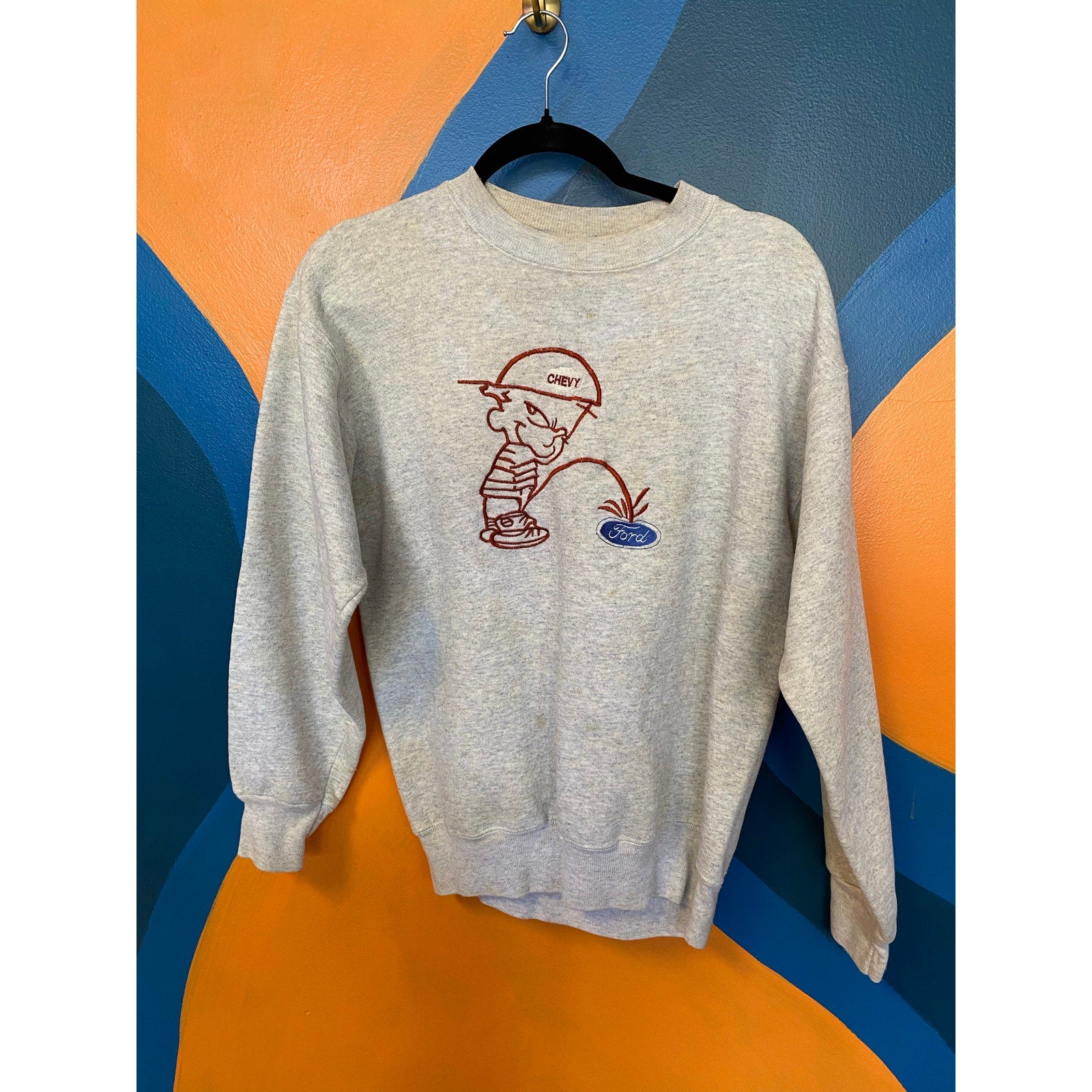 Funny Vintage Crew Neck Gray Heavyweight Chevy Sweatshirt Men's Size Medium