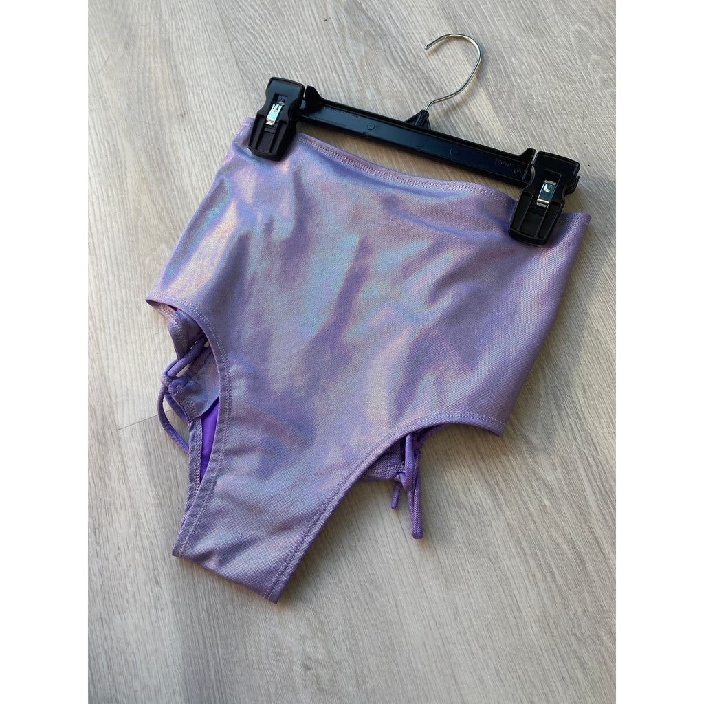 Holographic Lavender Lace-Up Hot Pants High Waist Shorts Women's Size S/M
